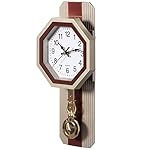 Traditional Beige Round Wood- Looking Pendulum Plastic Wall Clock for Living Room, Kitchen, or Dining Room - Image 3