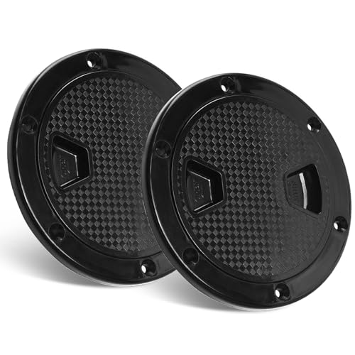 Amarine Made 2 Pack of Boat Round Non Slip Inspection Hatch,Detachable Cover and Pre-drilled Holes in Deck Plate (4 in Black)