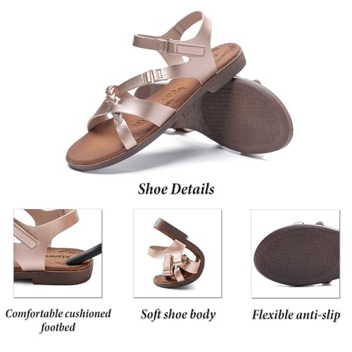 Image of Ataiwee Women's Flat Slide Sandals - Comfortable Open Toe Design,Casual Slip-On with Ankle Strap,Hook-and-Loop Closure Summer Sandals.