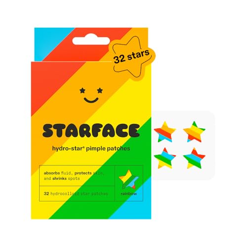 Starface Rainbow Stars, Hydrocolloid Pimple Patches, Absorb Fluid and Reduce Inflammation, Cute Star Shape, Vegan and Cruelty-Free Skincare (32 Count)