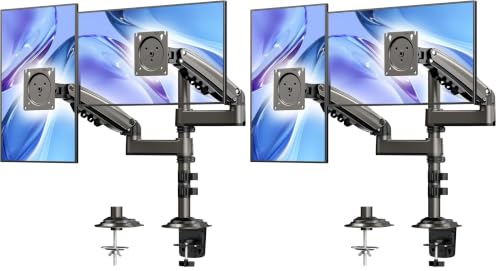 Image of HUANUO 17-32 Inch Dual Monitor Stand, Vertical Dual Monitor Mount, Monitor Stand 2 Monitors, Ergonomic Adjustable Tilt /Swivel /Rotate, Weight Max 19.8 lbs, VESA 75 /100mm (Pack of 2)