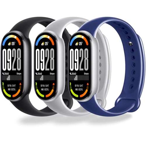 MONUARY 3 Piezas Correas Compatibles con Xiaomi Smart Band 10/9/8, Pulseras de Deportivas de Colores, con Herrajes Metálicos, Suaves y Transpirables, Liberación Rápida