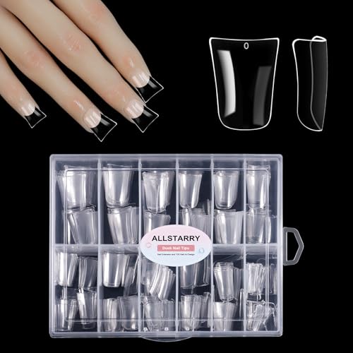 Allstarry Duck Nail Tips 288pcs Short Curved Nail Tips Full Cover 12 Sizes Clear Duck Nails Press on Crystal Ducks Feet False Nails Extension French Soft Gel Fan Tips for Y2K Salon DIY - 22MM