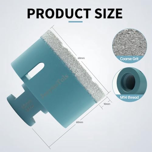 Dry Diamond Core Drill Bit - JeeynoTols 68mm Tile Drill Bit Porcelain Ceramic Tile Granite Marble Hole Saws with M14 thread - Image 4