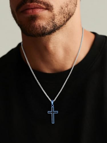 Image of U7 Cross Necklace for Men, Stainless Steel Silver Black Gold Mens Cross Necklace, 22-24 Inches