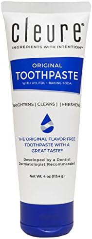 Cleure Original Natural Toothpaste - Flavor-Free, Fluoride-Free - Helps Whiten - with Xylitol for Fresh Breath - Natural Great Taste for Children & Adults - Mint-Free (4oz Tube)