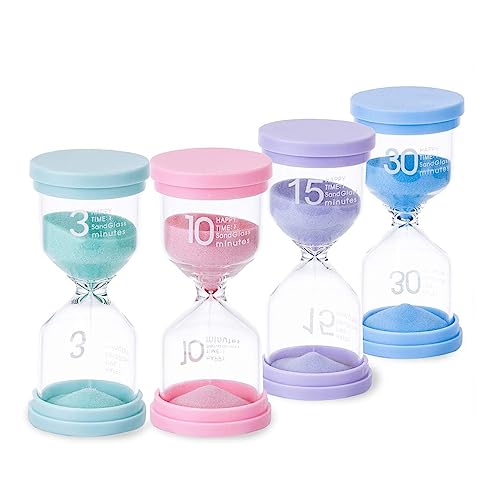 4 個カラフル 砂時計 サンドタイマー キッチンタイマー 3分/10分/15分/30分 自由選択 家装飾 運動 ゲーム 調理 時間管理アシスタント 卓上用品 創造的なギフト 家の装飾 工芸品