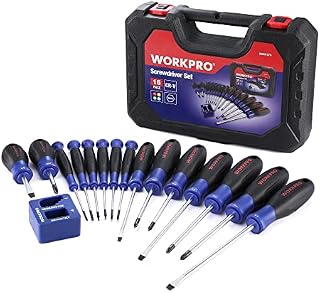 WORKPRO Magnetic Screwdriver Set 16 Pcs with Case, Including Precision Screwdrivers, Universal Screwdriver and Magnetizer, with 4 Head Shapes(Flat/Phillips/Pozidriv/Torx), for DIY and Repair
