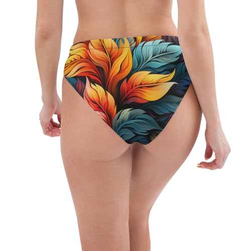 Bas de bikini taille haute recyclé à motif feuilles tropicales doublé - 4