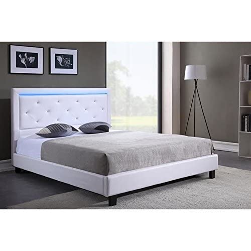 BAÏTA Filip Lit 2 Places à LED, Bois, Blanc, 140x190