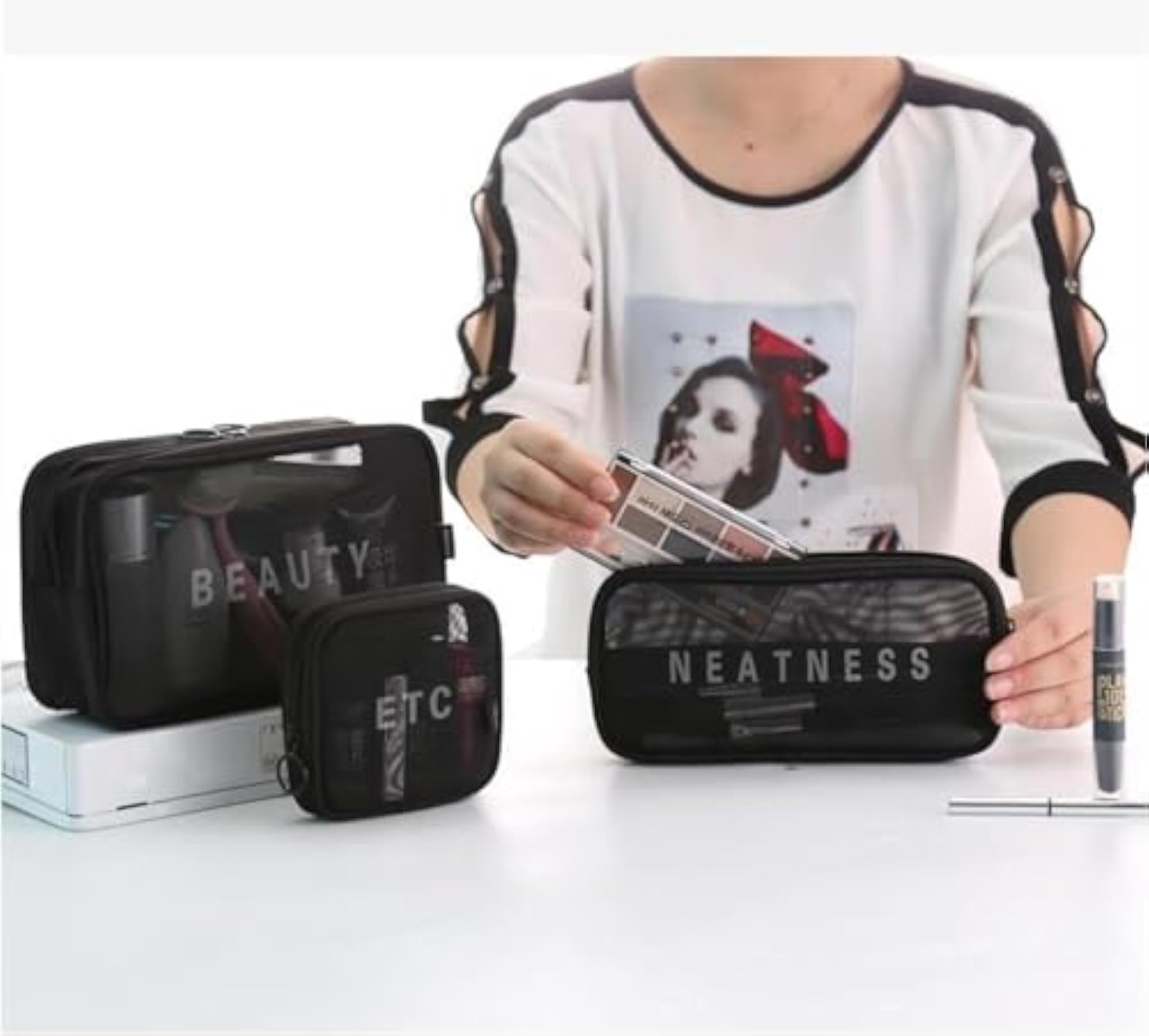 Cosmetic Organizer Bag Mesh Makeup Pouch for Women
