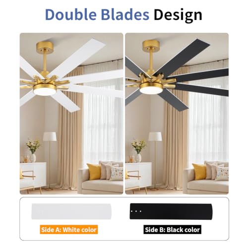 Image of LANMEL 72'' Ceiling Fan with Lights and Remote, Low Profile Modern Ceiling Fan Gold, 6 Speed, Reversible, 3000k-6000k LED, Quiet DC Motor for Indoor Outdoor Bedroom Living Room