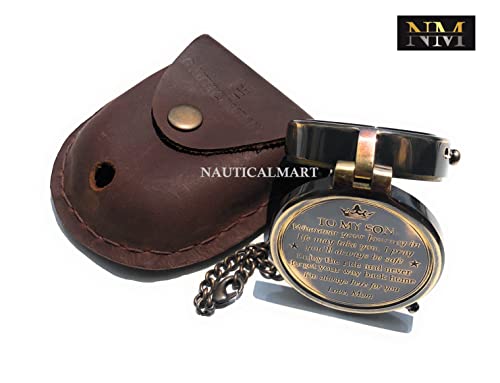 Brújula de latón grabada con estuche de cuero miniatura 6