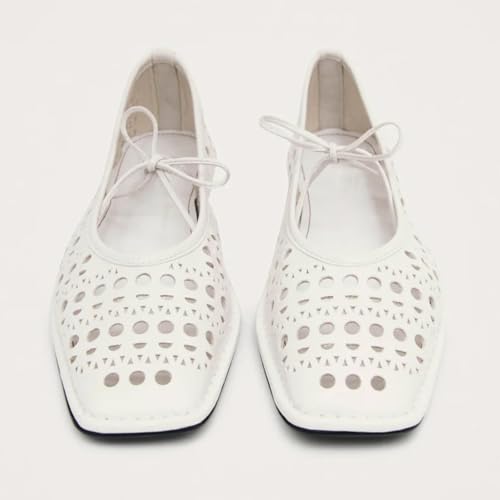 Black Ballet Flats for Women Square Toe Lace up Wide Width Mary Jane Flats Casual Slip on Ballerina Shoes2