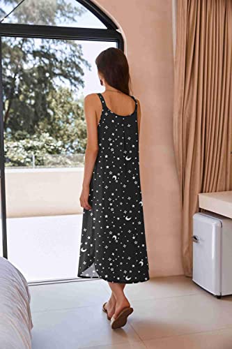 Image of Ekouaer Women's Sleeveless Nightgown Long Nightgowns for Women Full Slip Soft Nightshirt Wide Strap Sleepwear Lounge Dresses