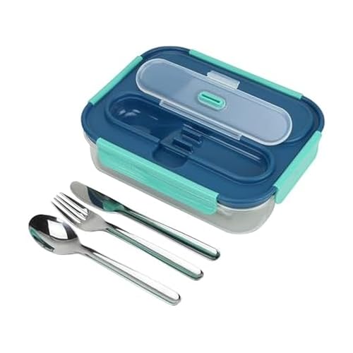 BUILT 2-Compartment Bento Box with Ice Pack & Stainless Steel Utensils - Reusable Travel Food Container with Clip Lid - BPA Free Lunch Storage for School or Work, Ink Blue