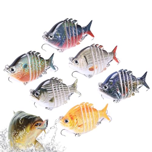 Lot de 6 leurres de pêche articulés multi-joints - Tilapia Swimbait - Leurre réaliste à manivelle avec crochet - Accessoire de pêche pour truite basse