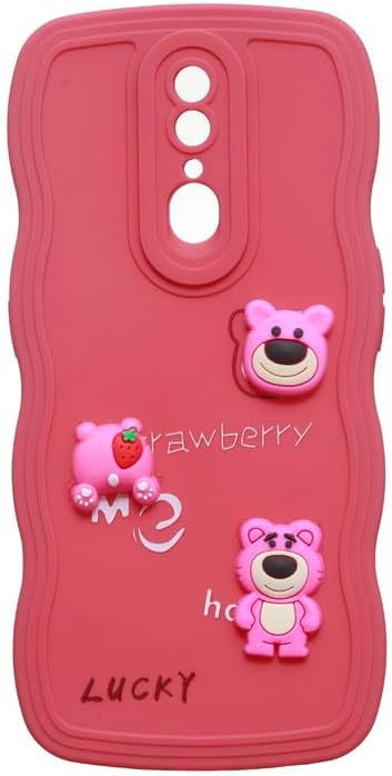 앞쪽 view of the Watermelon Red Plastic Back Case for OPPO F11, featuring cute pink bear and strawberry designs.