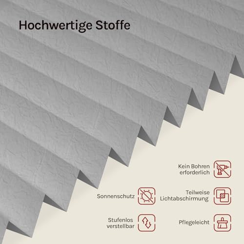 WOLTU Plissee Klemmfix ohne Bohren, Crushed-Optik, 65 x 130 cm, Grau – Ansicht 4