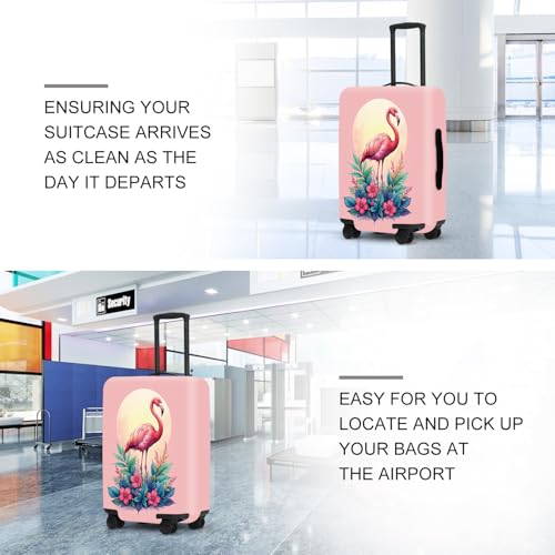 Image of Tropical Flamingo Flowers Luggage Cover, Summer Vacation Suitcase Protector, Quick Dry Beach Travel Accessories with Pouch, Gifts for Resort Lovers