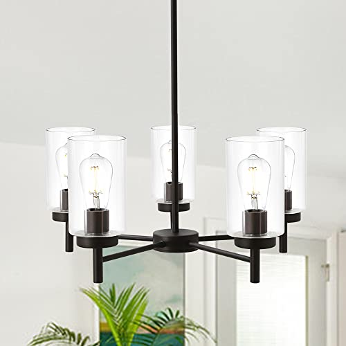 Vinluz 1810-5-19 Contemporary 5-Light Large Chandeliers Oil Rubbed Bronze Modern Lighting Fixtures Hanging Clear Glass Shades Pendant Lighting thumb #1