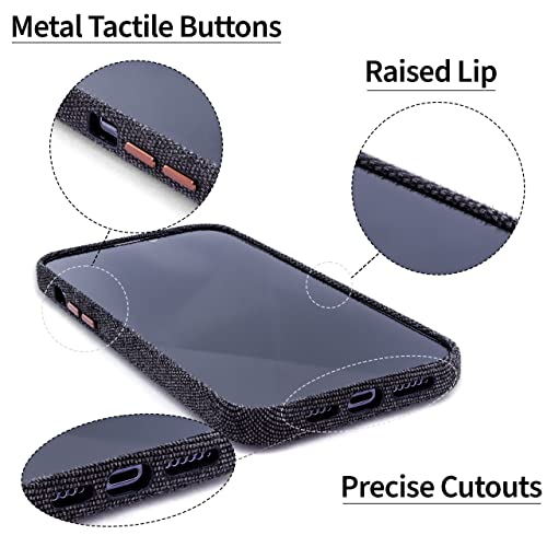 Image of Dockem Fabric Card Case for iPhone 13 Pro Max with Built-in Metal Plate for Magnetic Mounting, Stitched-on Genuine Leather Wallet with 2 Credit Card /ID Slots: M2F 6.7 inch Pro Max [Grey w /Light Brown]