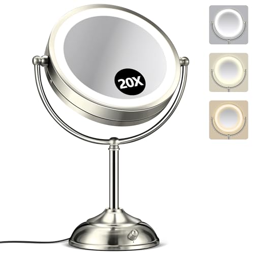 20x Lighted Rechargeable Makeup Mirror - 8.6, 3 Color Modes, 360° Rotation, No Assembly Required