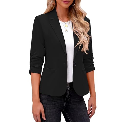 Blazers for Women Suit Jackets Dressy 3/4 Sleeve Blazer Business Casual One Button Office Outfits for Work2