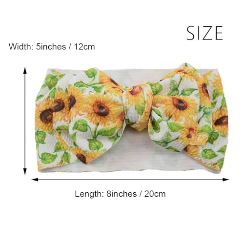 Baby Girl's 8'' Soft Large Bowknot Nylon Printing Headband Toddler Hairband Set of 2 (Sunflowers, One Size)4