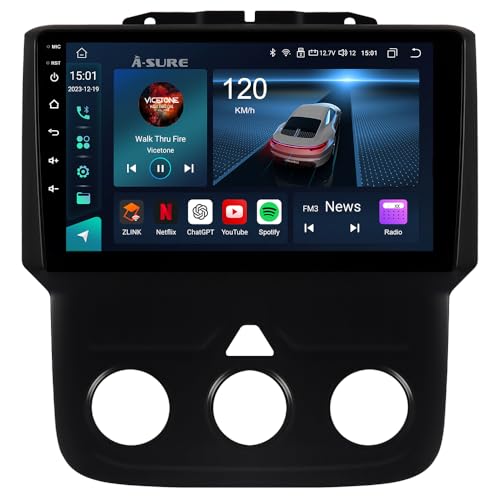 ASURE 9 inch Car Radio Upgrade for Dodge Ram 1500 2500 3500 Pickup 2013-2018 with Manual AC,8Core 4G+64G Android GPS Navigation Dash Unit,Carplay & Android Auto Stereo Receiver,1280x720 HD Touchscreen
