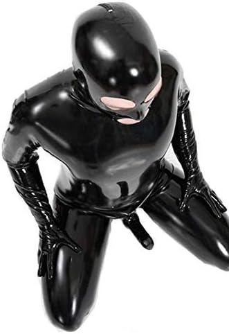 XYZY Sexy Men And Women Wet Look DS Stage Catsuit Clothing Prisoner Patent Leather Jumpsuits Cosplay Zentai Catsuit Gloves Mask Bodysuit,Made of 100% natural rubber
