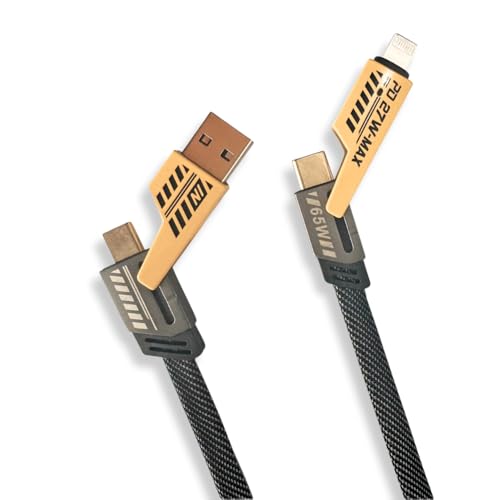 Image of GrunX INBAE 2022 Model 9th Gen 4 In 1 Cable | Silver Metal Ports | Support Fast Charging & Data Transfer | Nylon Braided | Supporting Type C, Lightning, Type A For All iPhones & Laptop