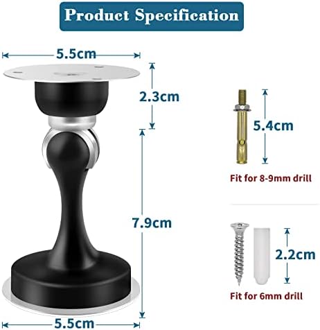 Door Stops, Magnetic Door Stopper Black, Stainless Steel Magnetic Door Holder Catch Heavy Duty Magnet Door Stop With 3M Self Adhesive & Screws, Floor Wall Mount Outdoor Doorstop, Hold Door Open, 2Pack