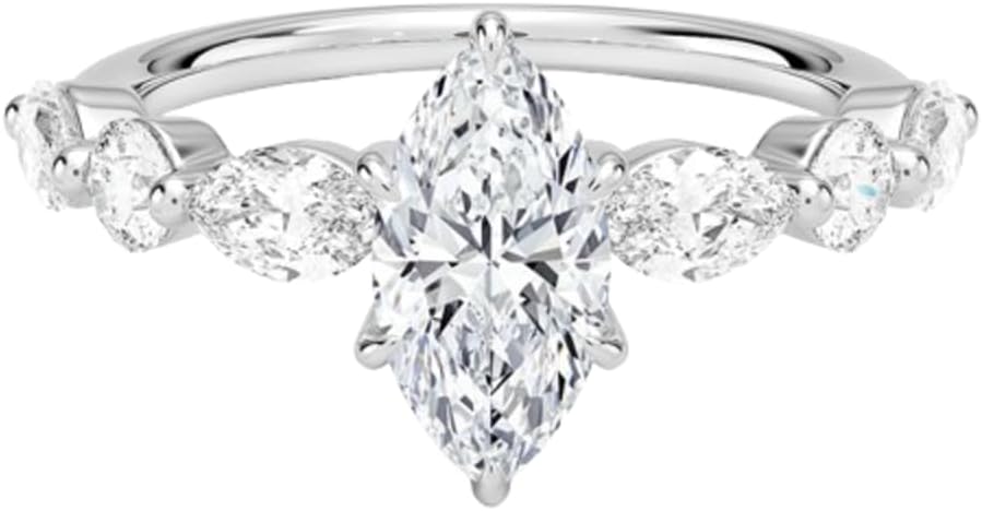 Moissanite Engagement Ring for Women 1–5 CT Marquise Cut Colorless VVS1/2 Versailles Halo Moissanite Rings 925 Sterling Silver or 10K 14K 18K Solid Gold Christmas Gifts for Women