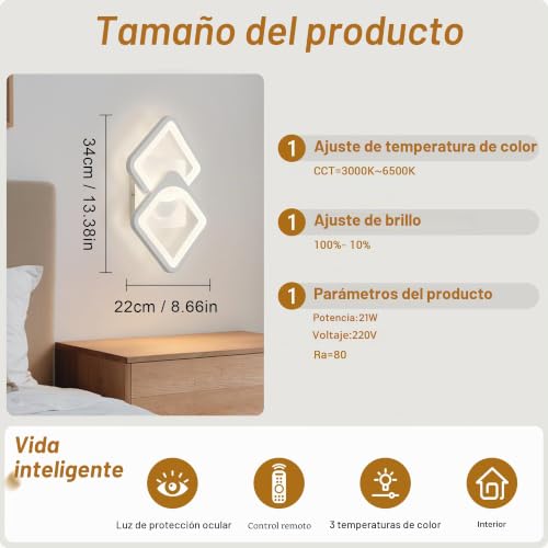Apliques de pared LED regulables con diseño cuadrado para un salon moderno 3