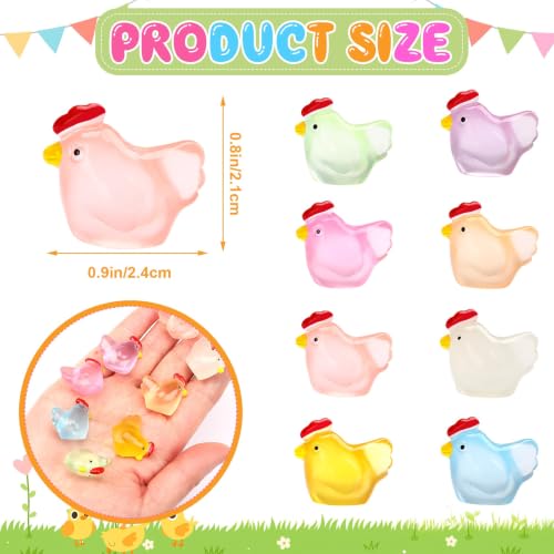 Image of JUNEBRUSHS 50 Pcs Mini Chickens Tiny Resin Chicken Luminous Hen Figurines Glow in The Dark Chicken Ornament for Crafts Home Garden Table Decor