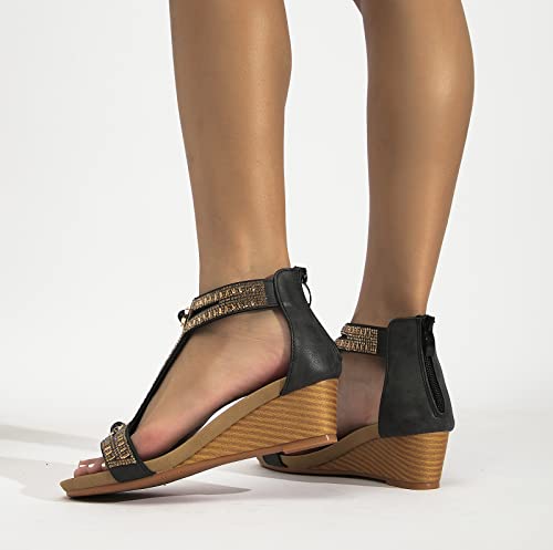 Fralosha Wedge Sandals For Women Open Toe Casual Summer Roman High Heel Breathable Beach Sandals Black 8 #TOP6