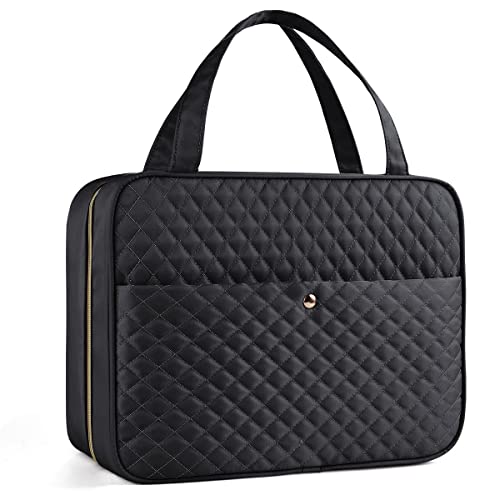 MAANGE Reise-Kulturbeutel, hängender tragbarer Make-up-Organizer, wasserabweisend, große faltbare Kosmetiktasche für Zubehör, Shampoo, Behälter in voller Größe, Toilettenartikel, schwarz Cover