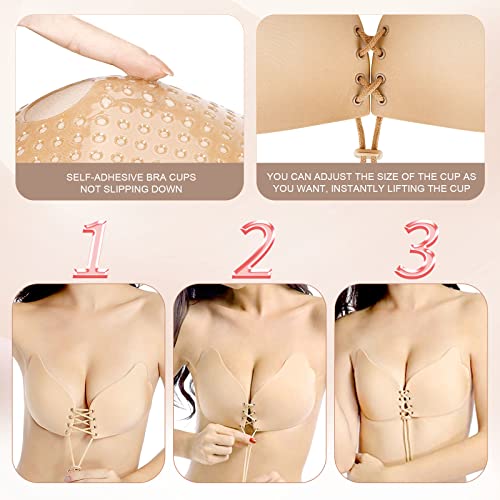 Cmojsk,Sticky Bra, Backless Strapless Bra Push Up, Adhesive Invisible Lift Up Bras 2 Pairs Black/Beige,D #TOP7