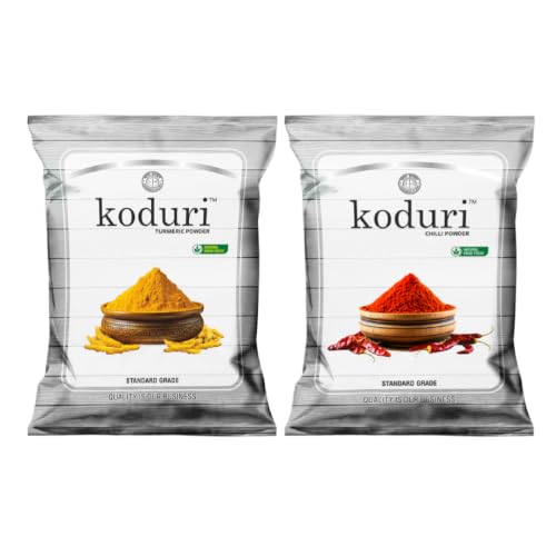 Image of KODURI Turmeric Powder & Red Chilli Powder Combo | Haldi and Lal Mirch Powder | Pasupu & Karam Podi | Finely Ground Spices - No Added Flavours, Colors or Preservatives - 400 gm