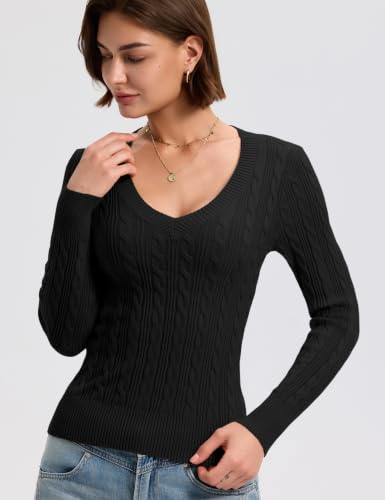 Rapbin Sweaters for Women Cable Knit Long Sleeve V Neck Slim Fit Pullover | Soft Comfy Stretchy Fabric, 2026 Fall Winter Fashion, Layering Casual Work Wear, Travel Vacation Tops, Teacher Outfits — view 5