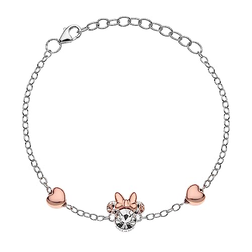 Disney - Bracciale per bambini con ciondolo a forma di topo Minnie in argento Sterling e zirconi, lunghezza 13-18 cm, motivo, misura unica, Argento sterling, Zirconia cubica