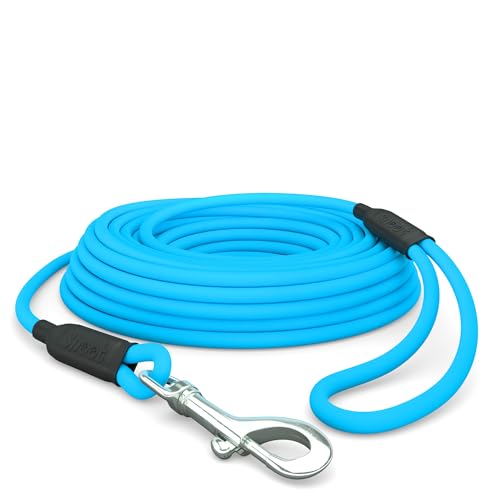 10m Schleppleine Hunde, Wasserfeste Hundeleine Rundleine mit Handschlaufe, Robuste Freilauf-Trainingsleine Cyan-Blau, bis 35kg