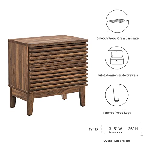 Modway Render Mid-Century Modern Two-Drawer Bedside End Table In Walnut #TOP5
