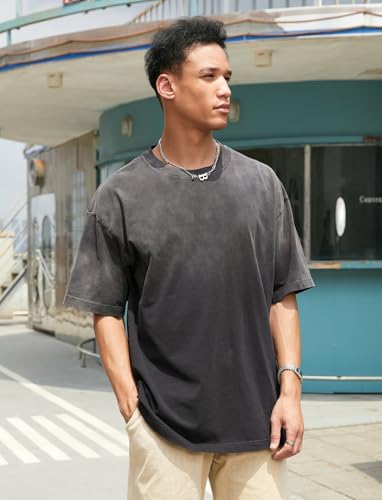 GSOU SNOW Men's Oversized Cotton T Shirt 3 Pack Unisex Vintage Tee Women Casual Short Sleeve Tee Tops Acid Wash3