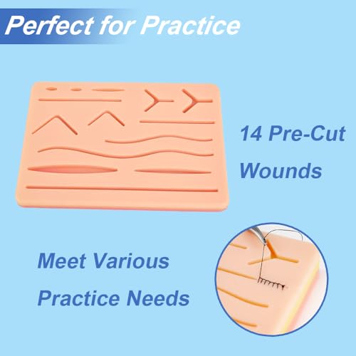 Image of Suture Practice Pad with 14 Pre-Cut Incisions Durable Three-Layer Suture Pad for Students Training Sutures Practice Kit