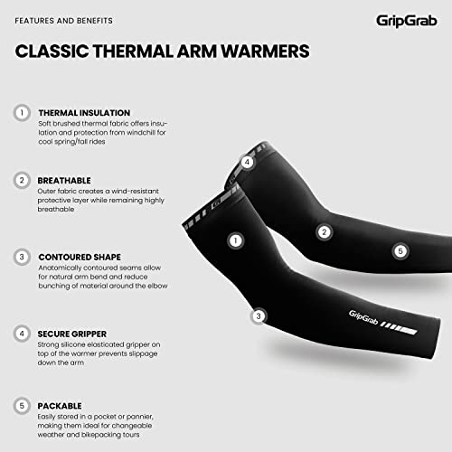 GripGrab Classic Thermal Cycling Arm Warmers Anti-Slip Warm Cycling Arm Sleeves Autumn Winter Fleece Lined Biking Arm Warmers2