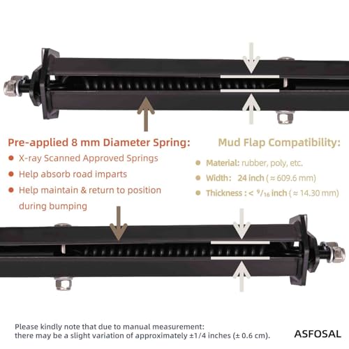 Image of Mud Flap Hangers for Semis, Black, 30.25 inch Length, Bracket Mounting Bolt Pattern: 1-1 /8 inch, 8 mm Spring Loaded, 2 inch+ Widen Surface, 1 pr complete pack, (BLK W /Conspicuity, 1-1 /8 inch Bolt Spacing)
