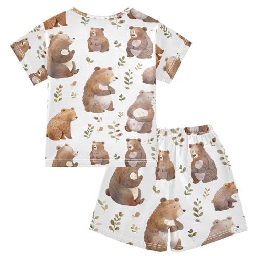 ALAZA Bear Leaf Animal Pajamas Short Sleeve 2 Piece Sleepwear Top and Bottom Pajama Set Unisex2