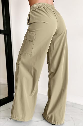 Women's Fashion Parachute Pants Y2K Baggy High Waisted Wide Leg Drawstring Cargo Pants with Pockets 20242